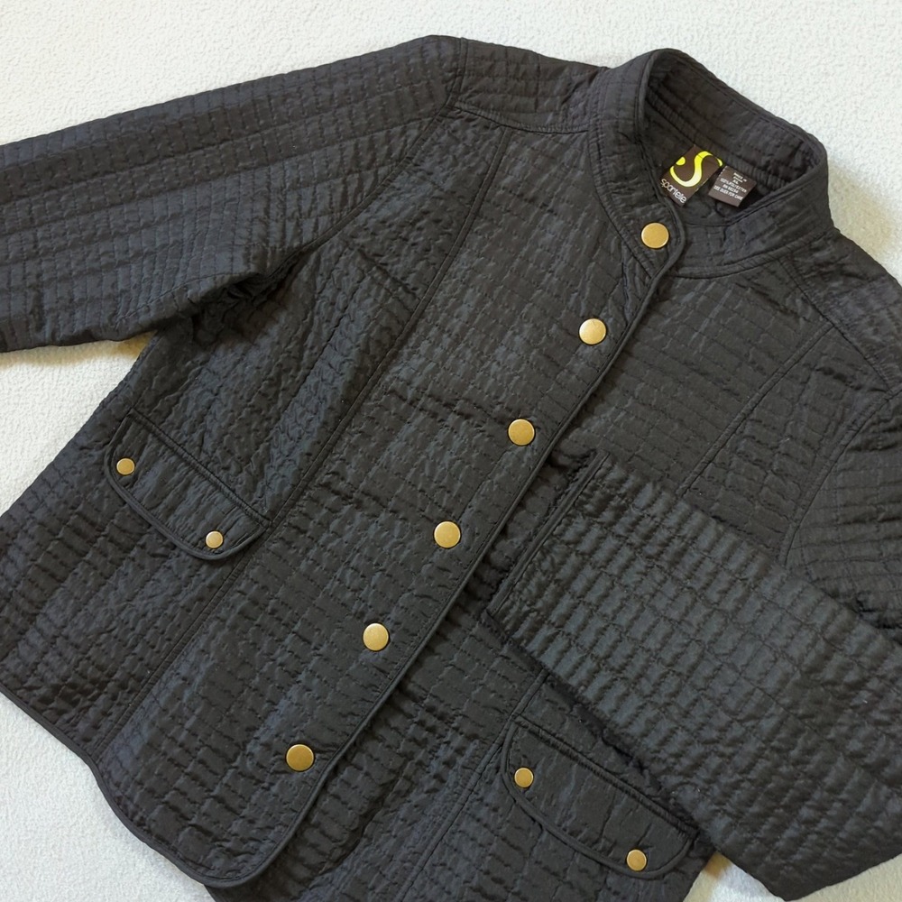 Sportelle Womens XL Black Quilted Snap Front Mock Neck‎ Lightweight Jacket